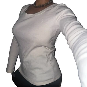Lauren Ralph Women Ivory Off White Cotton Monogram Long Sleeve Shirt Top Size M - Picture 1 of 2