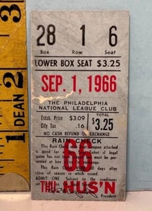 Sept. 1, 1966 Philadelphia Phillies Ticket Stub v Astros WIN D. Allen 3B - Picture 1 of 2