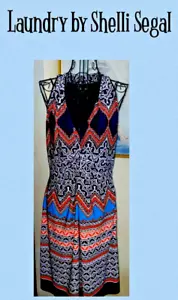 LAUNDRY BY SHELLI SEGAL ~ SEIDIGER STRICKKNOTEN VORDERKLEID ~ BUNTER AZTEKISCHER DRUCK ~ GRÖSSE 8 - Bild 1 von 6