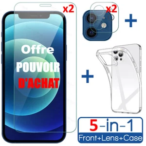 Coque Housse Etui Case iPhone 12 13 14 pro Vitre Verre Trempé Cover Camera Lens - Picture 1 of 10