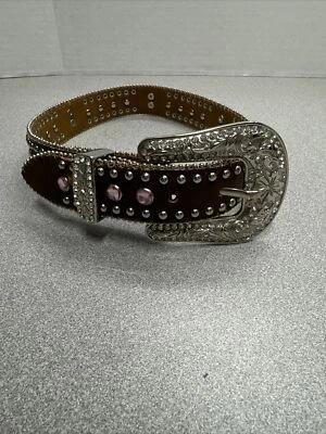Cinto feminino ocidental de strass couro marrom rosa cravejado de pedras preciosas Bling N4425644-20 - Imagem 1 de 4