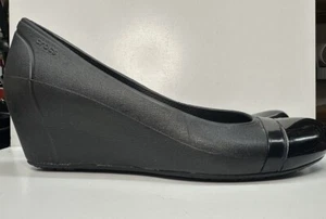 Crocs Women's Glossy Cap Toe Wedge Brown - Rubber Slip On Shoes Heels Size 9 - Picture 1 of 9