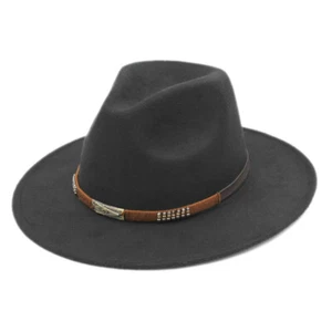 Cool Adult Wool Blend Panama Fedora Hat Wide Brim Church Jazz Cap Outdoor Winter - Picture 1 of 26