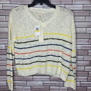 New greige Women's Sweater Size Medium Long Sleeve Top Ivory Striped Blouse - Picture 1 of 11
