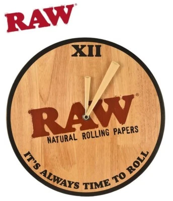 RAW Rolling Papers Logo Limited Edition Wooden Clock "IT'S ALWAYS TIME TO ROLL"