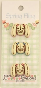 SPRING FLING * BUNNY RABBITS BY BUTTONS GALORE 3 BUTTONS/FLATBACKS - Picture 1 of 1
