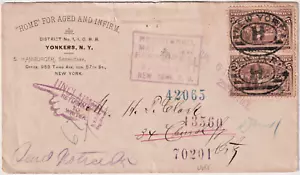 1892 5c Pair Reg Unclaimed cover 2 side HOME FOR THE AGED & INFIRM (g289) - Picture 1 of 2