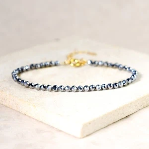 Natural Faceted Hematite Crystal Dainty Beads Healing Reiki Energy Bracelet - Picture 1 of 6