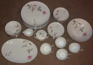 VINTAGE STYLE HOUSE DAWN ROSE PATTERN FINE CHINA DINNERWARE, SET OF 44 PIECES - Picture 1 of 9