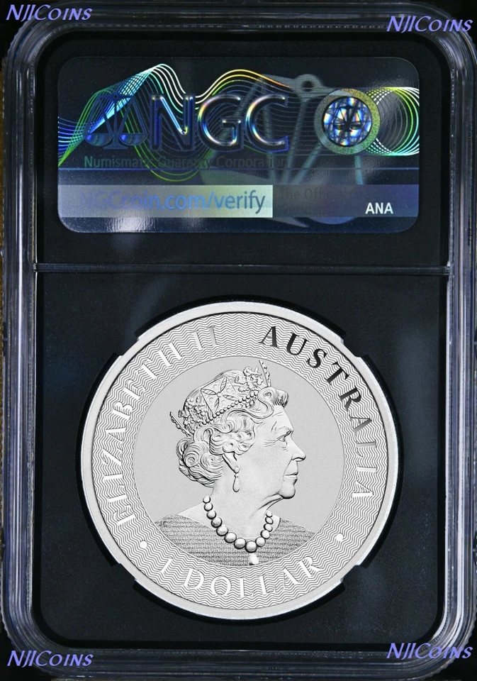 2022 effigy of Queen Elizabeth II Silver 1oz Kangaroo Coin NGC MS69 $1 Blk - Image 1 of 2