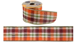 Neu Drahtkantenband Erntedank Herbst Herbst Farben ~ braun orange grün - Bild 1 von 3