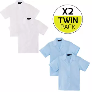 TWIN PACK Girls/Ladies School Uniform Blouse Revere Collar Shirt Short Sleeve - Picture 1 of 2