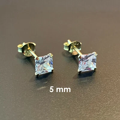 925 Sterling Silver Gold-Plated Square Cubic Zirconia Clear CZ Stud Earrings - Image 1 of 4