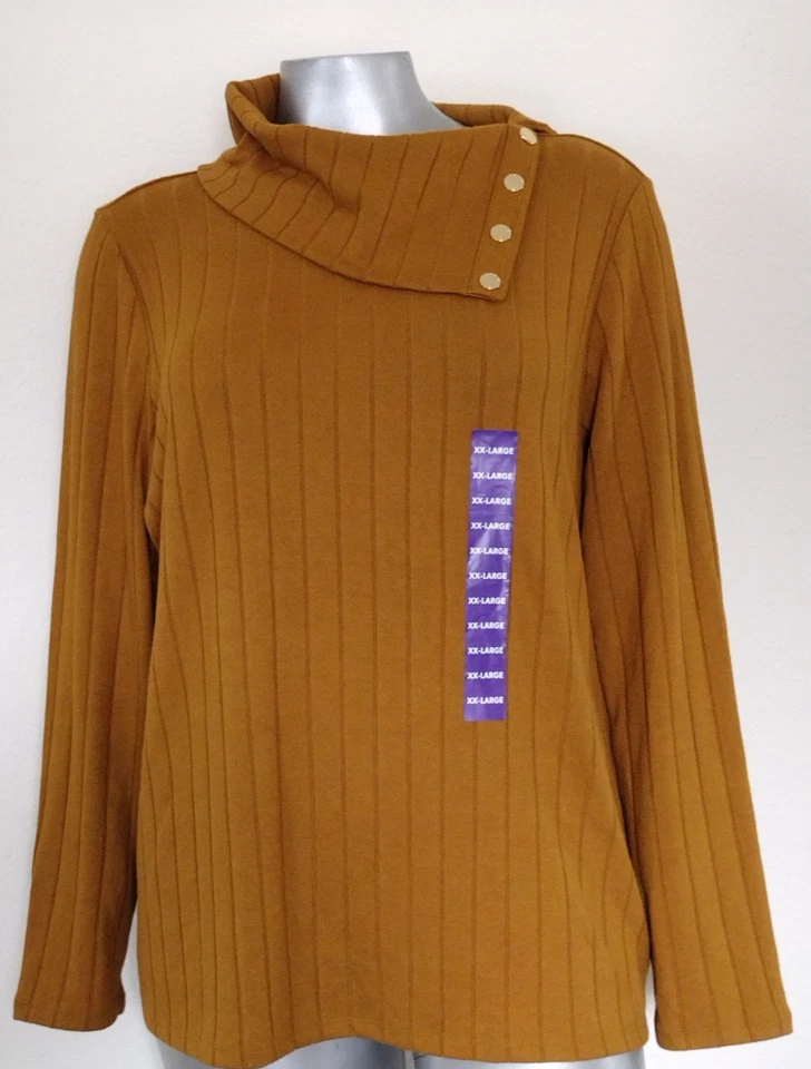 WOMAN RAFAELLA PULLOVER COWL NECK TOP SIZE XXL LONG SLEEVE GOLDEN BROWN COLO