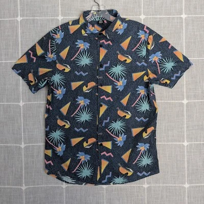 Neff Geométrica Años 80 Retro Camisa Para Hombres Pequeña Negra Abotonada Palmeras Gafas de Sol Foto 1 de 4