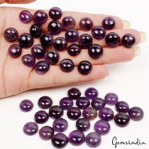 270 Ct/50 Pcs Natural Untreated Dark Purple Amethyst Round Cab Gems For Jewelry - Picture 1 of 6