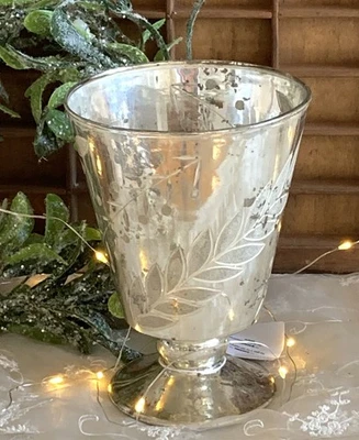 Schale auf Fuß Pokal Bauernsilber Schliff antikisiert,  Glas Silber, Brocante, - Bild 1 von 4