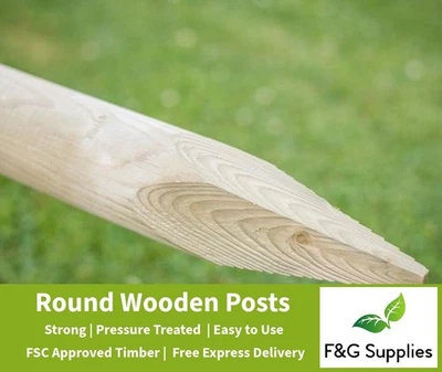 10 x Wooden Fence Posts 1.8m (6ft) tall X 50mm dia. pressure treated wood - Image 1 of 4