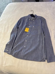 Camicia uomo testa d'anatra vintage blu manica lunga taglia media con bottoni nuova con etichetta - Foto 1 di 10