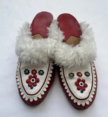 Zapatillas De Colección Retro Dormitorio Visita Casa Zapatos Mujer 38 Sobre 7 O 7.5 Piel de Mula Foto 1 de 4