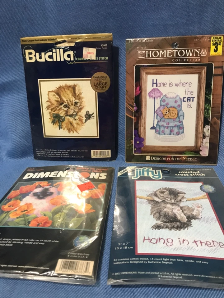 Lote de 4 kits de punto de cruz contados usados nunca abiertos nuevos Foto 1 de 4