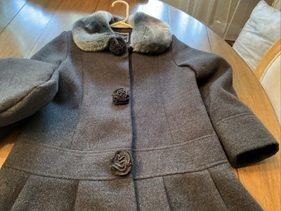 Vintage Rothschild Girls 6X Charcoal Gray Dress Coat With Beret & Faux Fur - Image 1 of 4