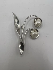 Vintage Freshwater Pearl Lily Brooch Pin Sterling Silver Floral Jewelry Gift 8gr - Picture 1 of 4