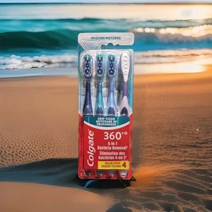 3 X Colgate 360 Adult Toothbrush MEDIUM 4 Per Pack (12 Total Brushes) New Sealed - Picture 1 of 4