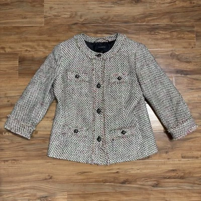 Chaqueta Blazer Talbots Rosa y Verde Tweed Espiga Borde Crudo Talla 6 Preppy Foto 1 de 4