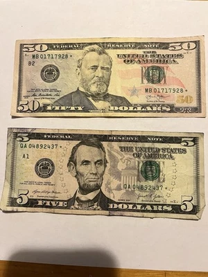 Star Notes (2) A $50.00 and A $5.00 Dollar Bills in This Lot Nice Looking Lot - Image 1 of 4