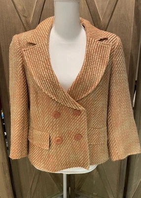 Worthington Tweed women suit jacket color beige orange metallic lined size 14 - Image 1 of 4