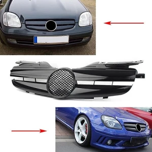 Front Upper Grill For R170 W170 SLK Class Mercedes Benz 1998-04 Glossy Black - Bild 1 von 10