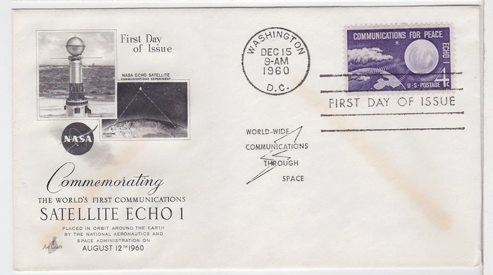 TurtlesTradingPost -  Satellite Echo I 1960 FDC #1173 Artcraft Cachet - Image 1 of 1
