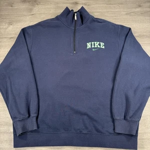 Vintage Y2K Nike Sweatshirt Herren 2XL marineblau Viertelreißverschluss Fleece bestickt Zauber - Bild 1 von 9