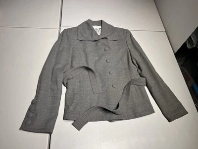 Blazer St. John Mujer’s 8 Gris Cinturón Botón Chaqueta Traje Abrigo Algodón Seda Foto 1 de 4