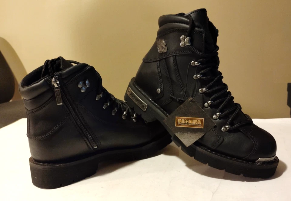 NEW HARLEY-DAVIDSON Men's 8.5 M Electron Black Leather Motorcycle Boots D96017 - Image 1 of 4