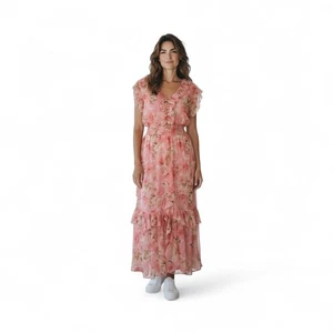 MISA Kidada ärmelloses Midikleid aus Chiffon mit Stufen und Rüschen in Rosa  - Bild 1 von 7