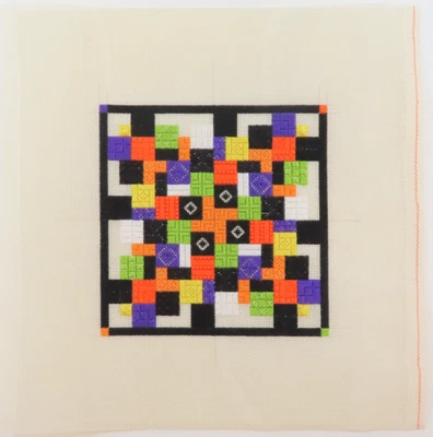 STITCHED NEEDLEPOINT  - Geometric Design Halloween Colors (75) - Image 1 of 2