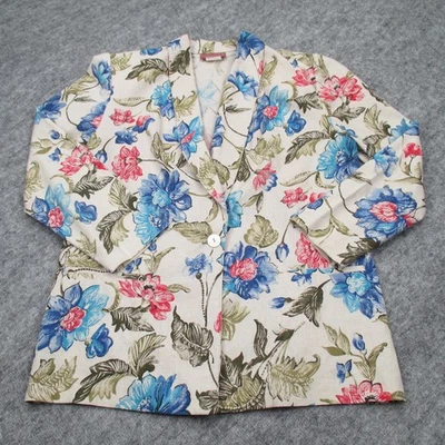 Blazer Worthington Vintage Mujer 10 Floral Lino Algodón Hecho EE. UU. 90s Foto 1 de 4