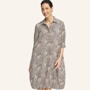Chico’s Leopard Neema UPF 50+ Travel Dress Size XL Collared Cinch Hem - Picture 1 of 10
