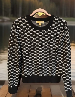 Nuevo con etiquetas Suéter Michael Kors Logo Negro/Blanco Mezcla Algodón, Talla M; L, Ret. $98.00 Foto 1 de 4
