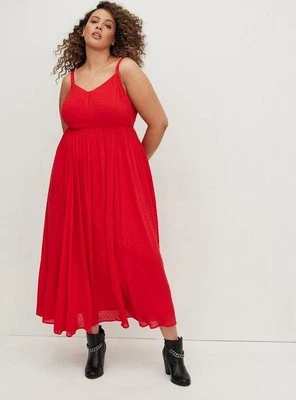 Novo com etiquetas Vestido Maxi Feminino Torrid Acabamento de Escada Ponto Suíço Chiffon Vermelho Tamanho 00 - Imagem 1 de 4