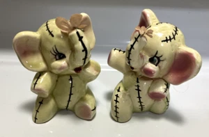 Vintage Yellow Stitched Elephant Salt & Pepper Shaker Set - Picture 1 of 6