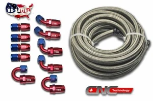 AN8 -8AN AN-8 Swivel Stainless Steel Braided Fuel Hose 20FT 10 Fittings Kit New - Picture 1 of 8