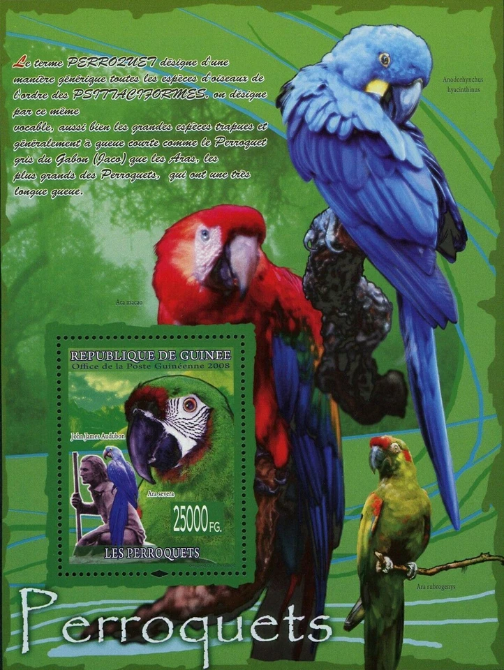 Sello de loros pájaro John James Audubon Ara Severa Ara Rubrogenys S/S MNH Foto 1 de 4