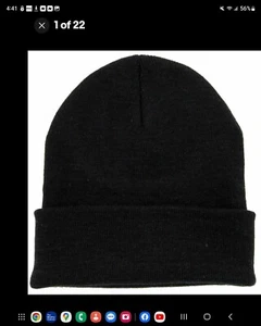 Black Beanie Plain Cuffed Cuff Solid Knit Winter Cap Hat Ski Men Woman  - Picture 1 of 1