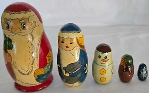 Russian Nesting Dolls, Wooden Set of 5 Hand Painted, Multi-Color, Vintage - Picture 1 of 15