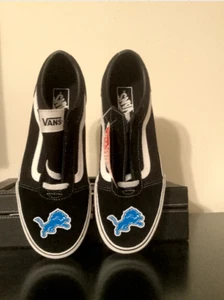 Detroit Lions Vans Off The Wall Shoes Men's 11.5 Black Lace Up Skateboard Casual - Picture 1 of 6