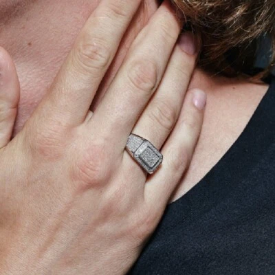 Anello In Argento Sterling Da Uomo Con 142 Pietre CZ Micro Pave - Immagine 1 di 4