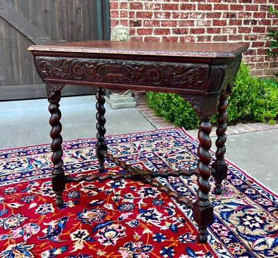 Antigua mesa de salón francesa BARLEY TWIST renacimiento renacentista querubines roble siglo XIX Foto 1 de 4